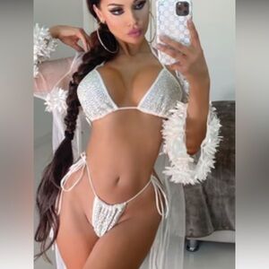 Fashion Nova, like new, white rhinestone bikini, size small